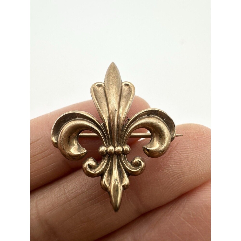 Vintage Gold Filled Fleur De Lis Pin Brooch Pendant PCSO Signed